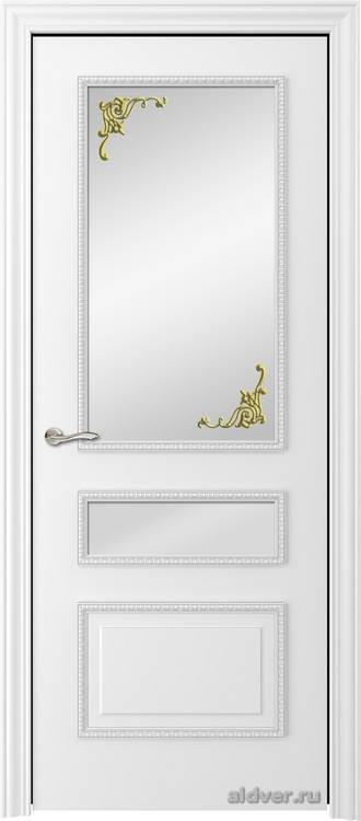 Версаль с резным багетом (эмаль белая, стекло Золотой штрих)